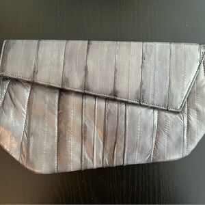 Elegant Gray Eel Skin Leather Clutch Bag